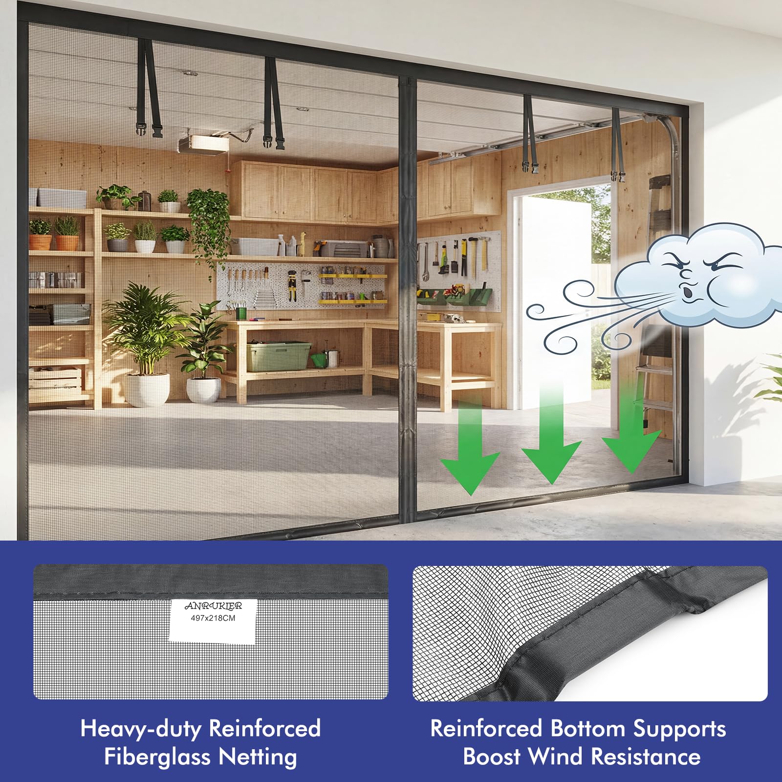 Heavy Duty Garage Door Screen, Fits Door Size 8x7FT, Magnetic